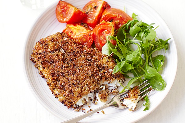 Quinoa Crusted Fish with Roasted Tomatoes Recipe Quinoa Crusted Fish with Roasted Tomatoes Recipe