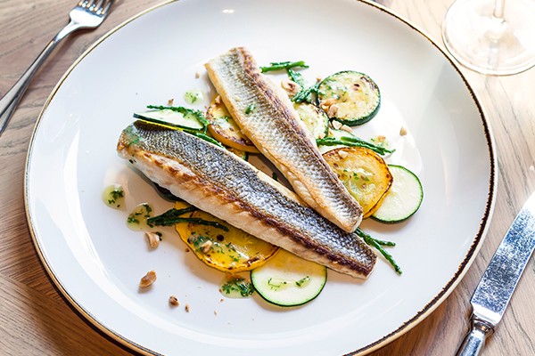 Sea bass recipes - Sea Bass Fillet With Grilled Courgette, Lemon and Hazelnut Sea bass recipes - Sea Bass Fillet With Grilled Courgette, Lemon and Hazelnut