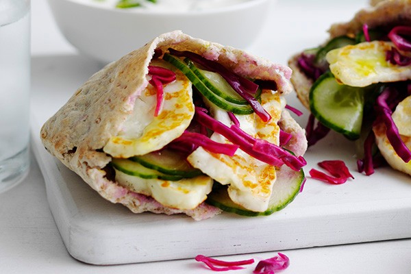 Stuffed Pittas Recipe with Halloumi and Pickled Cabbage Stuffed Pittas Recipe with Halloumi and Pickled Cabbage