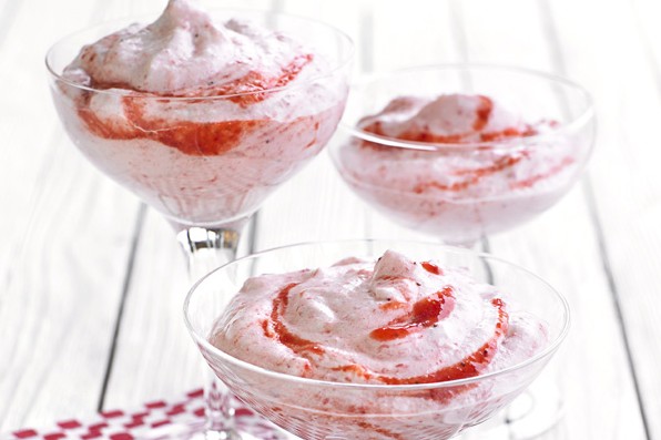 Easy Strawberry Mousse Recipe Strawberry mousse in three glass serving jars