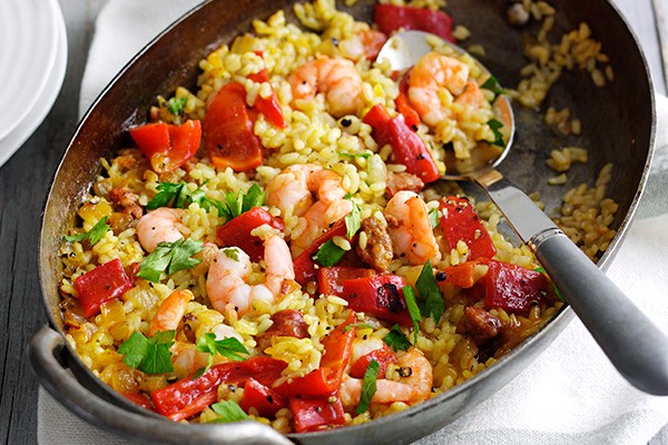 Quick prawn and chorizo paella Quick prawn and chorizo paella