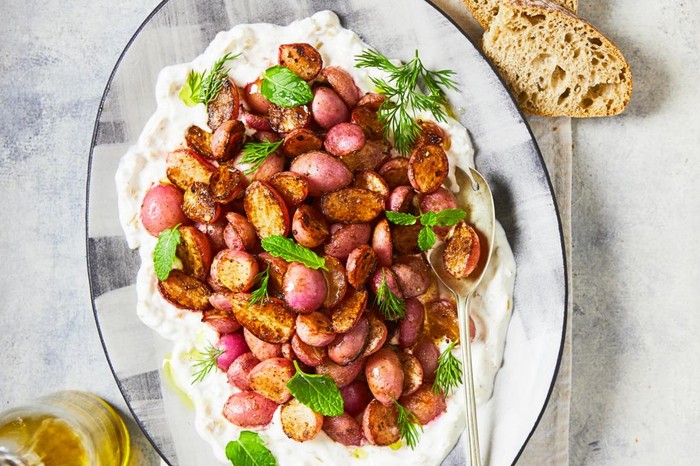 Spiced Radish Salad Recipe Spiced radishes on preserved lemon yogurt