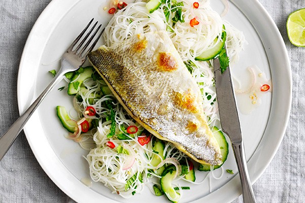 Sea Bass Fillet Recipe with Noodle Salad Sea Bass Fillet Recipe with Noodle Salad