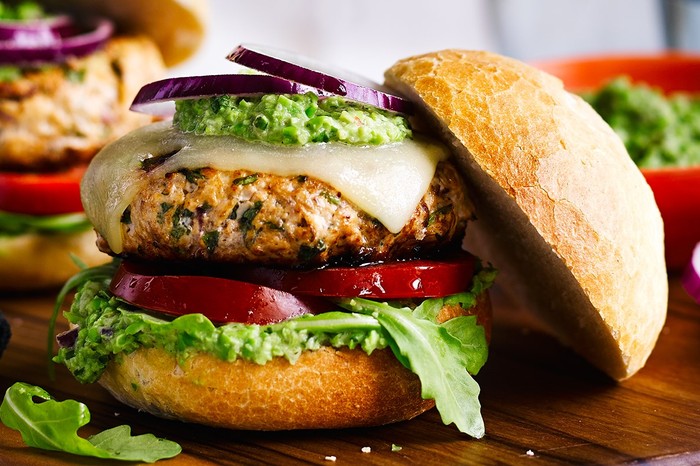Turkey Burger Recipe with Pea Guacamole Turkey Burger Recipe with Pea Guacamole