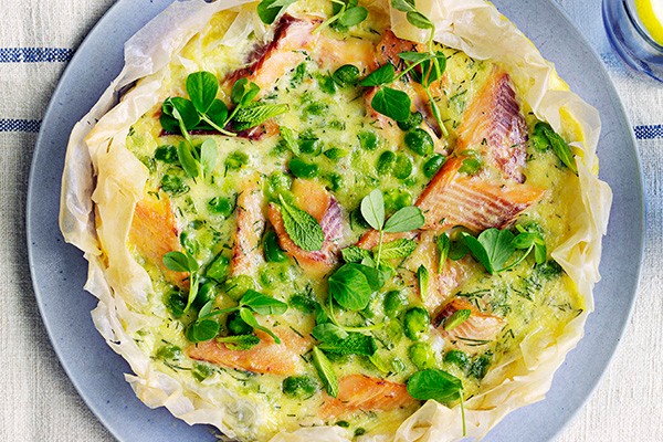 Filo Tart Recipe with Trout and Broad Beans Filo Tart Recipe with Trout and Broad Beans