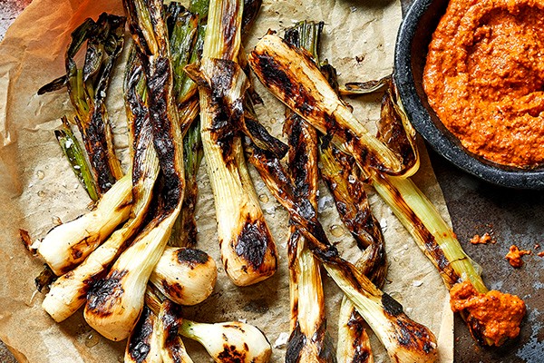 Tender spring onions with charred romesco Tender spring onions with charred romesco