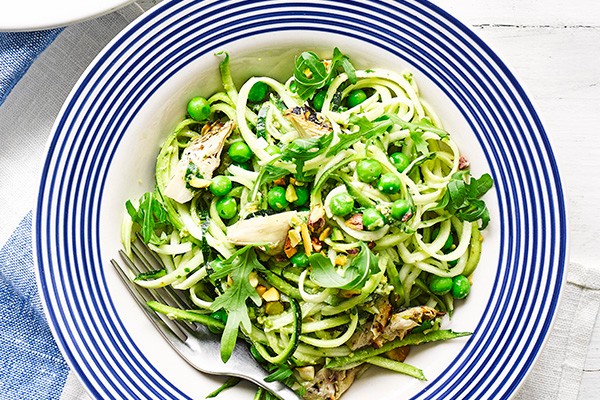Courgetti Pesto Recipe With Pea and Artichoke Salad Courgetti Pesto Recipe With Pea and Artichoke Salad