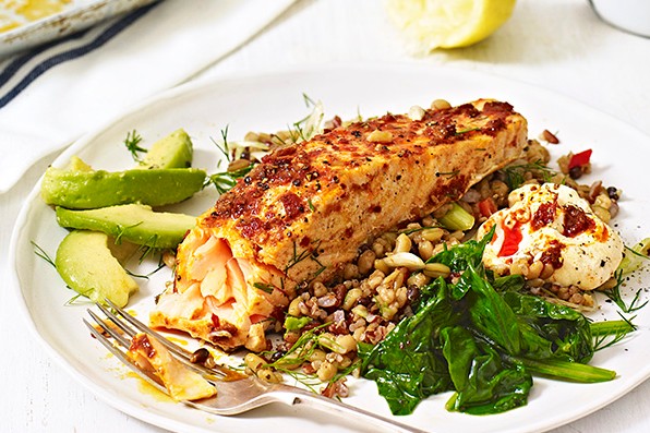 Harissa Salmon Recipe with Mixed Grains Harissa Salmon Recipe with Mixed Grains