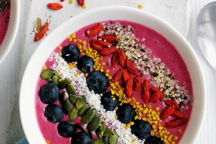 Acai smoothie bowl Acai Smoothie Bowl Topped with Berries and Seeds