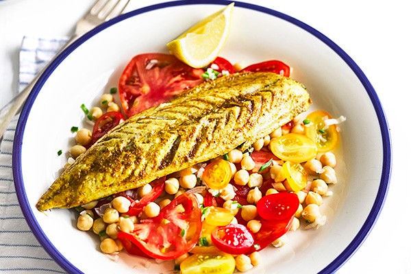 Indian-Spiced Mackerel Recipe with Tomato Salad Indian-Spiced Mackerel Recipe with Tomato Salad