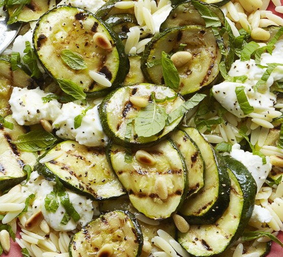Griddled courgette, pine nut, and mozzarella salad Griddled courgette, pine nut, and mozzarella salad