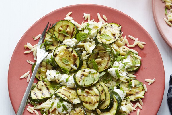 Griddled courgette, pine nut, and mozzarella salad Griddled courgette, pine nut, and mozzarella salad
