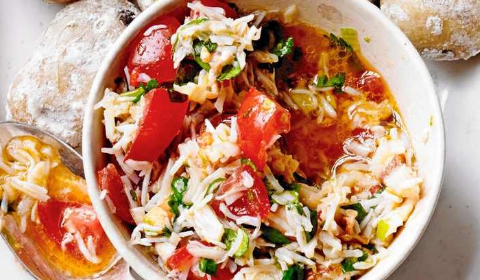 Crab and chilli dip with Jersey Royals Crab and chilli dip with Jersey Royals