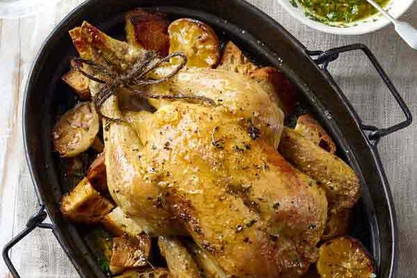Roast chicken with garlic and thyme croutons recipe Roast chicken with garlic and thyme croutons recipe