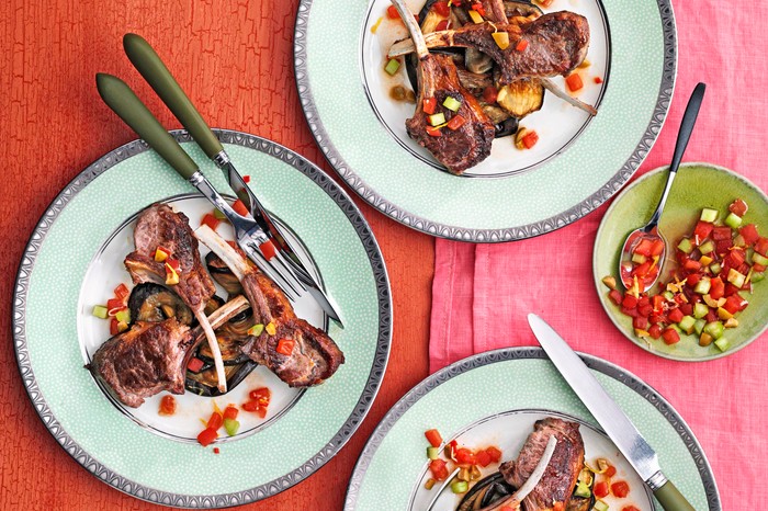Lamb chops with aubergines and bloody mary salsa Lamb chops with aubergines and bloody mary salsa