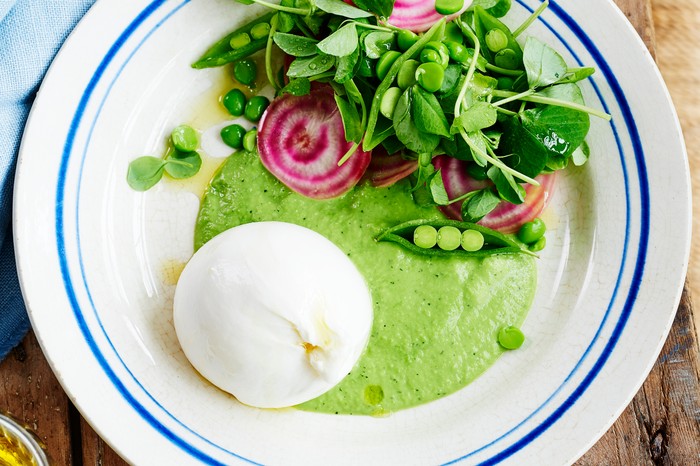 Burrata, Pea Gazpacho and Vignarola Salad Recipe Burrata, Pea Gazpacho and Vignarola Salad Recipe