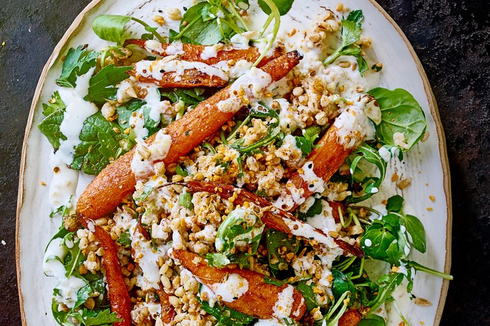 Roasted Carrot Salad With Spelt, Dukkah and Preserved Lemon Dressing Roasted Carrot Salad With Spelt, Dukkah and Preserved Lemon Dressing