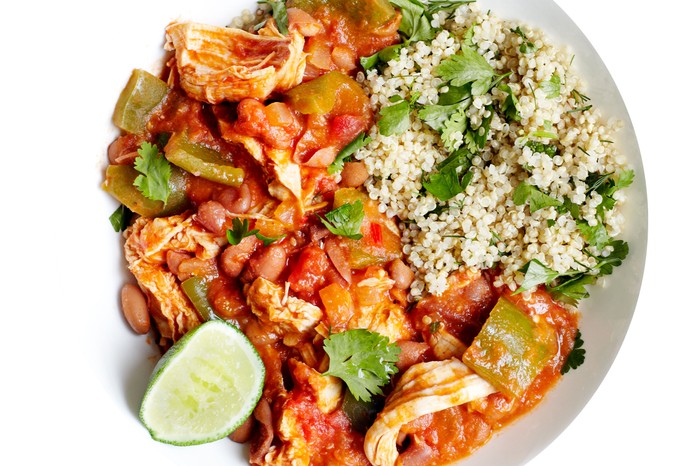 chicken-and-pepper-stew Chicken stew with quinoa in bowl