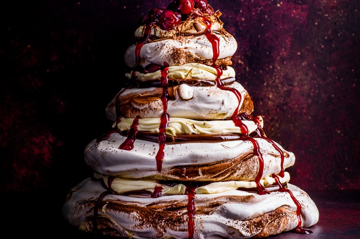 Meringue Stack Recipe with Cherries