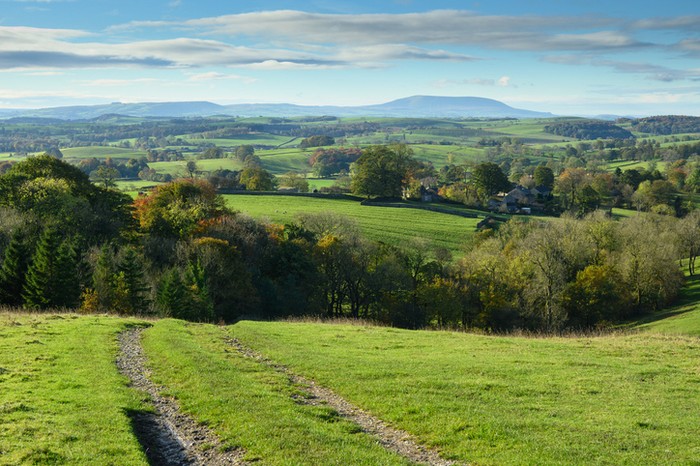 Pendle Hill from path to Weets Top, Malhamdale, Yorkshire Dales View of Pendle Hill from path to Weets Top above Calton, Malhamdale.