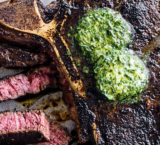 coffee-rubbed steak with lemon coriander butter