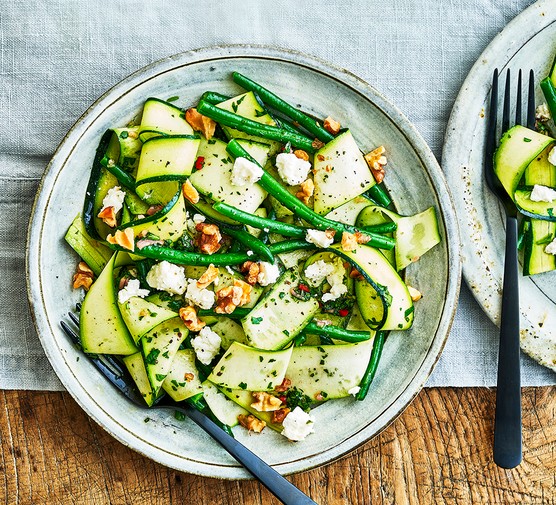 40 vegetarian salad recipes Courgette and chimichurri salad with feta and green beans