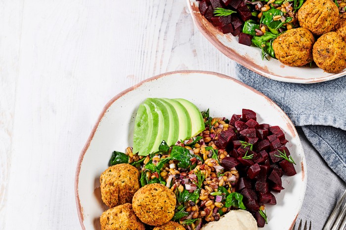 Healthy Working From Home Lunch Ideas Falafel and Hummus Bowl with Beetroot Recipe