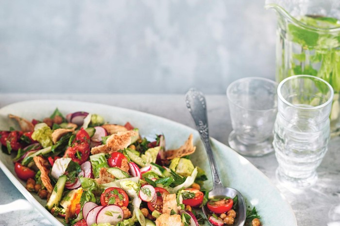 40 vegetarian salad recipes Fattoush with crisp spiced chickpeas