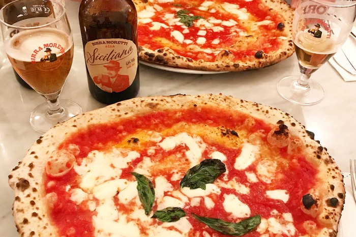 L'Antica Pizzera Da Michele Stoke Newington Pizza and a Birra Moretti beer