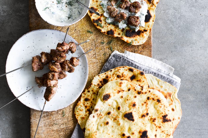 Lamb Skewers Recipe with Flatbreads and Garlic Yogurt Lamb Skewers Recipe with Flatbreads and Garlic Yogurt
