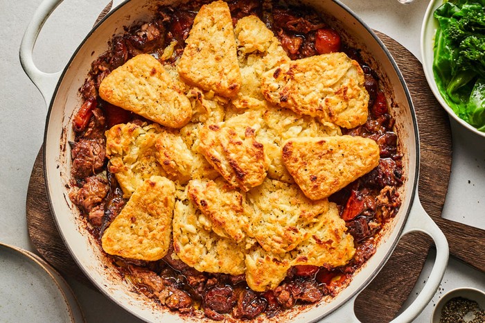 22 no-oven effortless entertaining ideas Lamb casserole in a pot topped with hash browns