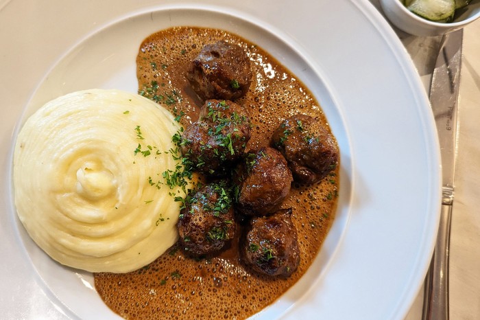 Meatballs at Sturehof Stockholm A plate of meatballs and mash potato at Sturehof