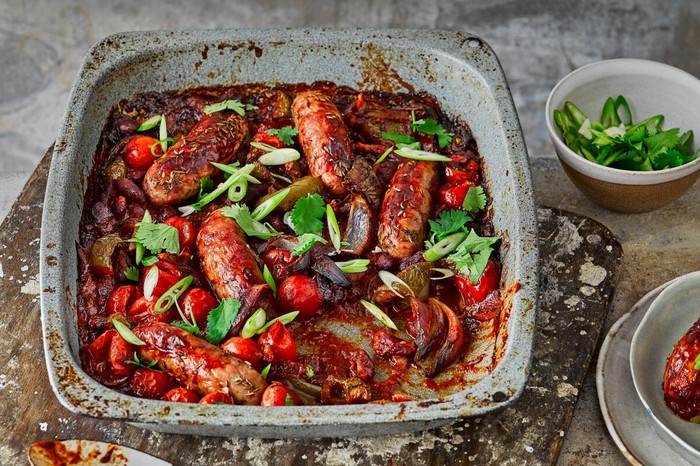 Sausage chilli tray bake Sausage chilli tray bake