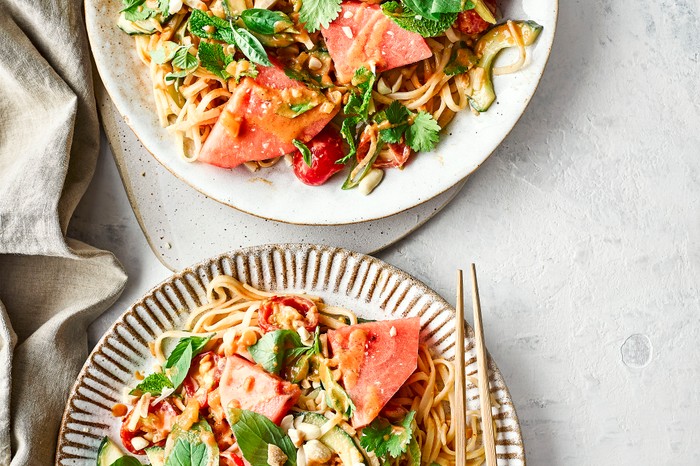 Thai Peanut Noodle Salad Recipe with Watermelon and Herbs Thai Peanut Noodle Salad Recipe with Watermelon and Herbs