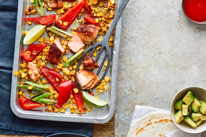 Salmon and sweetcorn fajitas Salmon and sweetcorn fajitas