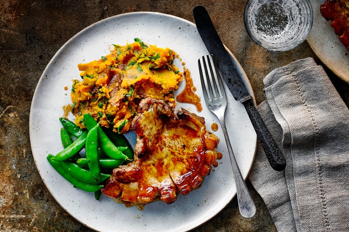 Baked Pork Chops Recipe with Sweet Potato Mash