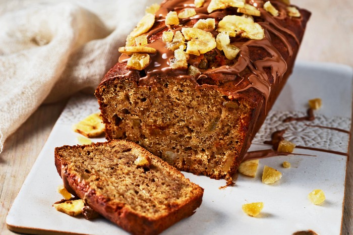 Spiced chai banana bread A fresh sliced banana loaf