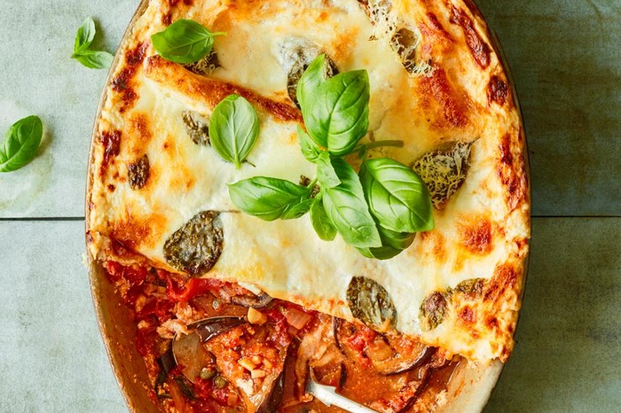 Aubergine lasagne Aubergine lasagne with a third taken out of it