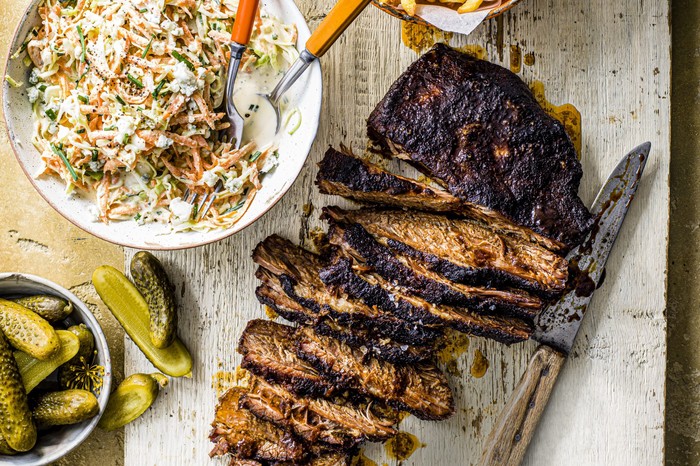 Roast Brisket Recipe Oven-BBQ brisket with blue cheese slaw