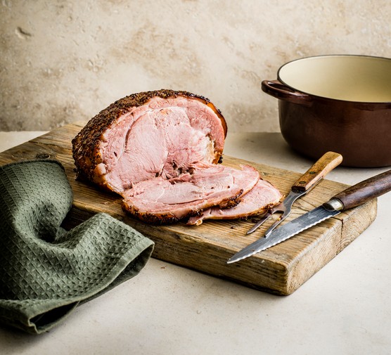 Slow cooker gammon Sliced slow cooker gammon braised in cider