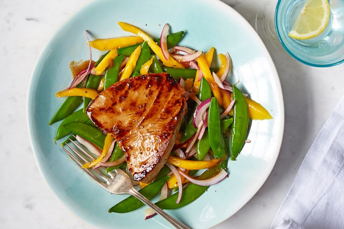 Seared Tuna Steak Recipe with a Pea and Mango Salad Seared Tuna Steak Recipe with a Pea and Mango Salad