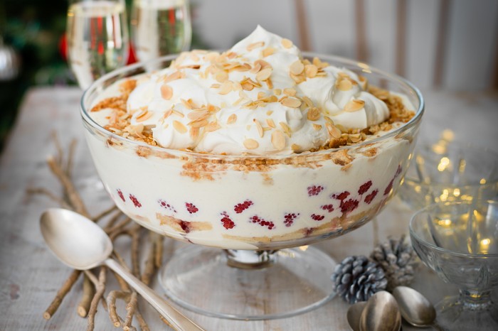 Classic trifle in a glass serving dish