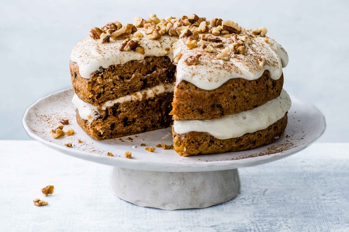 Vegan carrot cake Vegan carrot cake on a stand