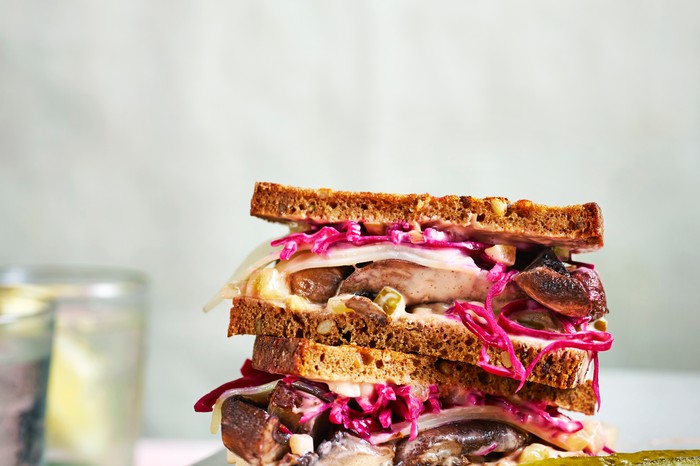 Veggie Reuben Sandwich A reuben sandwich stacked high